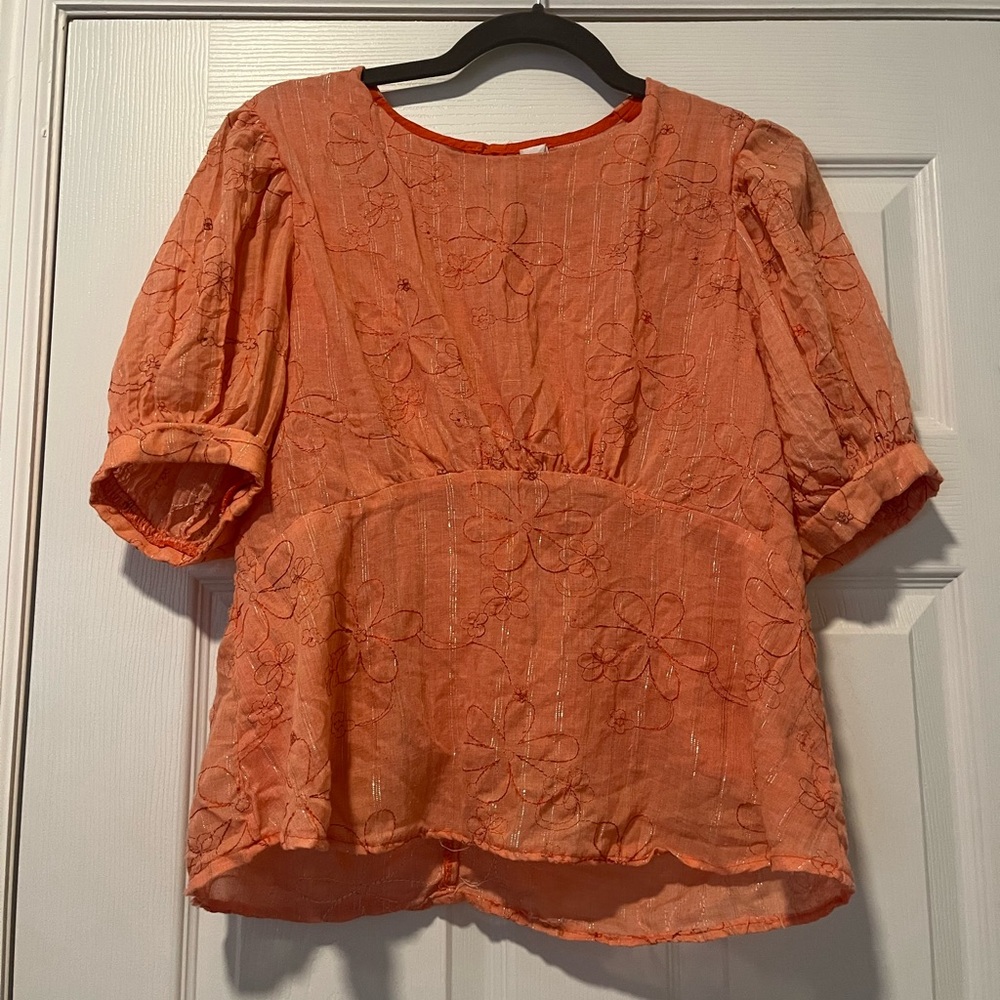 Anthropologie orange/peach with gold threading blouse